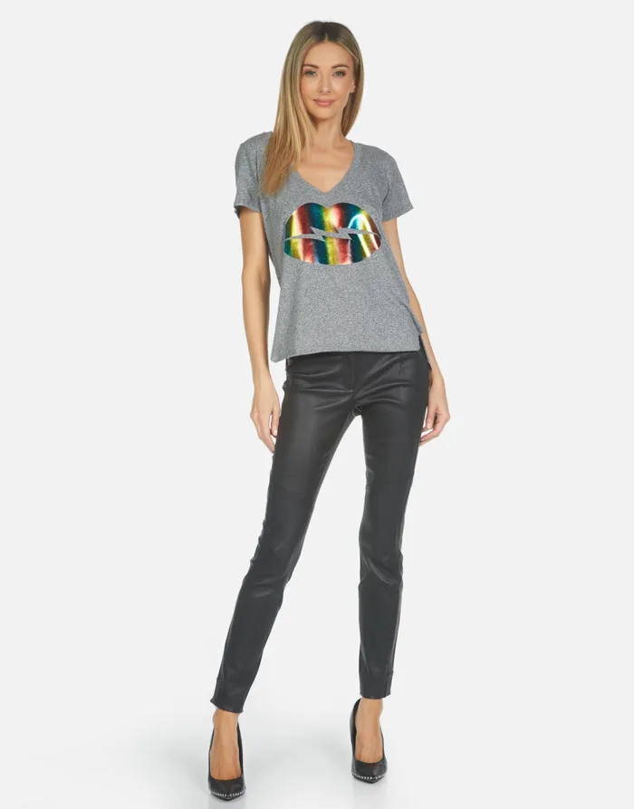 Emmalyn Rainbow Lightning Lip Heather Grey Women039s Lauren Moshi Short Sleeve Emmalyn Rainbow Lightning Lip Heather Grey Women039s Lauren Moshi Short Sleeve