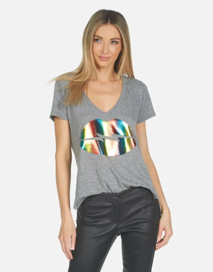 Emmalyn Rainbow Lightning Lip Heather Grey Women039s Lauren Moshi Short Sleeve Emmalyn Rainbow Lightning Lip Heather Grey Women039s Lauren Moshi Short Sleeve