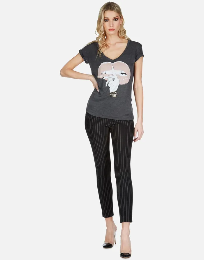 Emmalyn XO Shh Lip Dark Grey Women039s Lauren Moshi Short Sleeve