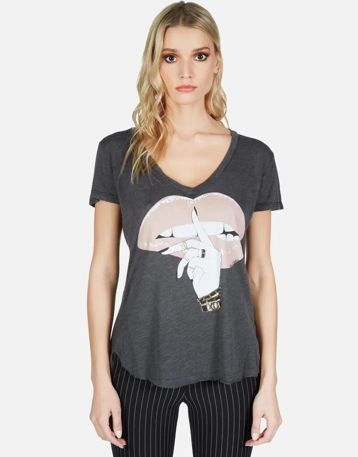 Emmalyn XO Shh Lip Dark Grey Women039s Lauren Moshi Short Sleeve