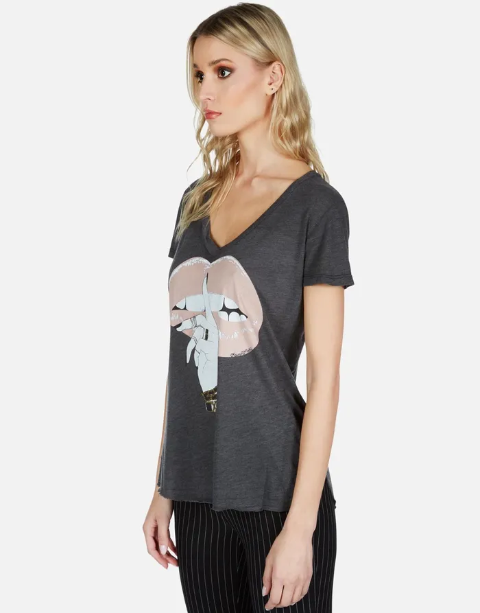 Emmalyn XO Shh Lip Dark Grey Women039s Lauren Moshi Short Sleeve