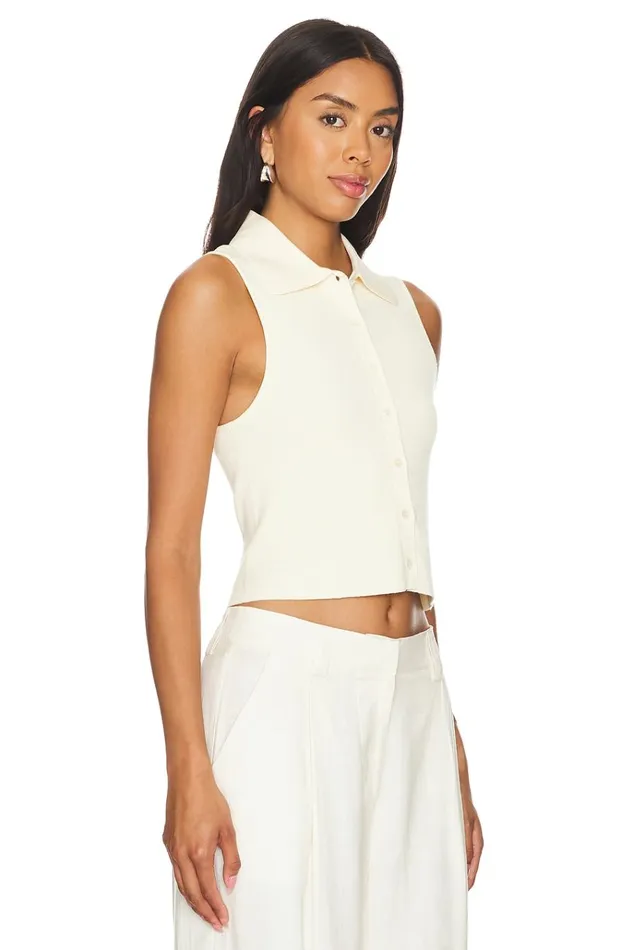 Esti Sleeveless Polo Vest Top Cream Women Lovers Friends Tops