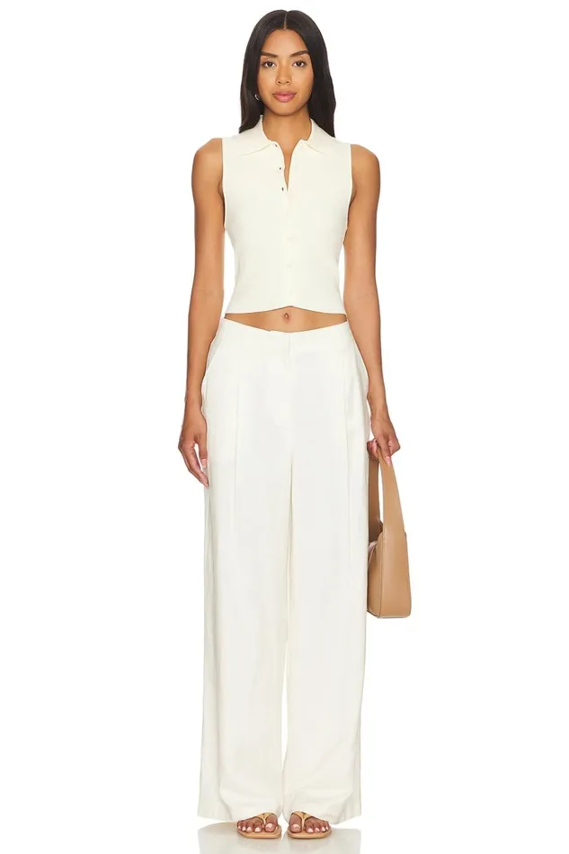Esti Sleeveless Polo Vest Top Cream Women Lovers Friends Tops
