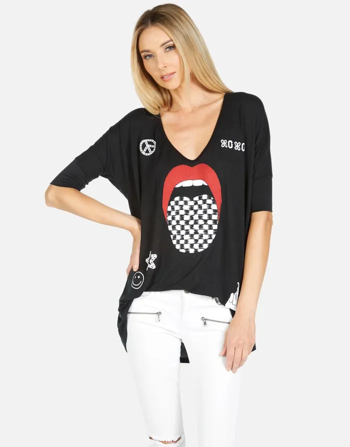 Eva Checker Tongue Black Women039s Lauren Moshi Short Sleeve