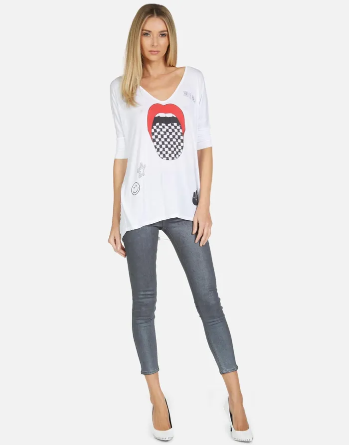 Eva Checker Tongue Black Women039s Lauren Moshi Short Sleeve