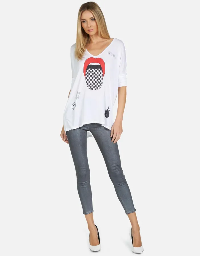 Eva Checker Tongue Black Women039s Lauren Moshi Short Sleeve