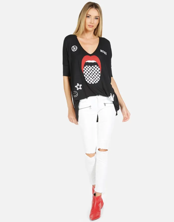 Eva Checker Tongue Black Women039s Lauren Moshi Short Sleeve