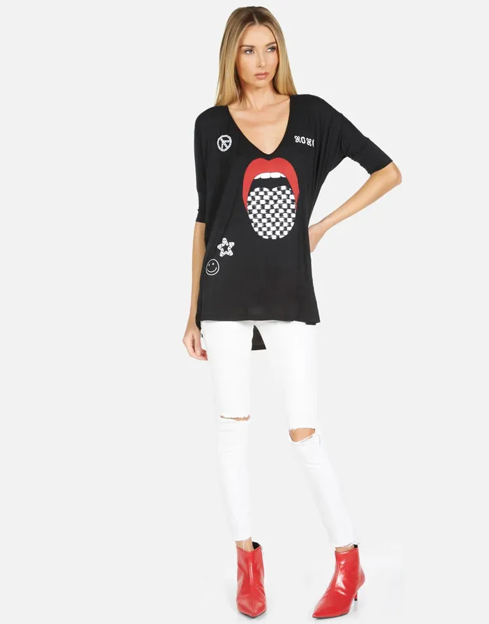 Eva Checker Tongue Black Women039s Lauren Moshi Short Sleeve