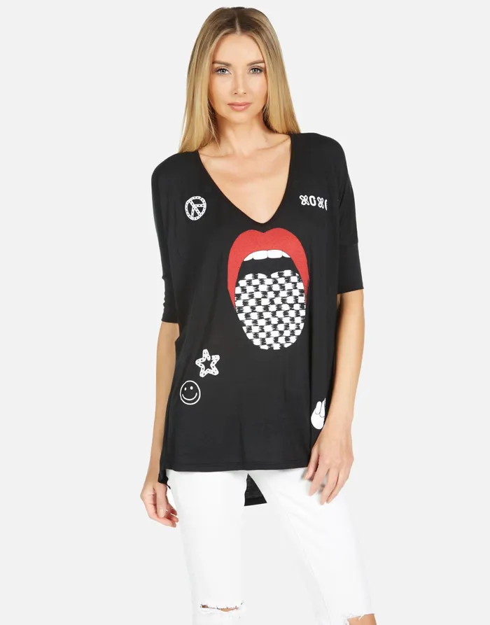 Eva Checker Tongue Black Women039s Lauren Moshi Short Sleeve