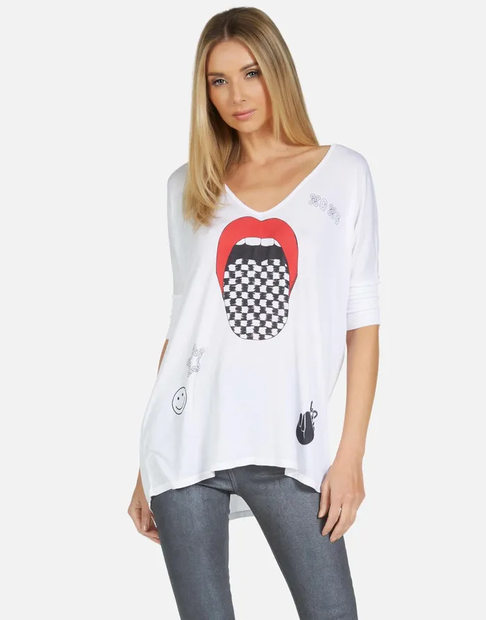 Eva Checker Tongue Black Women039s Lauren Moshi Short Sleeve