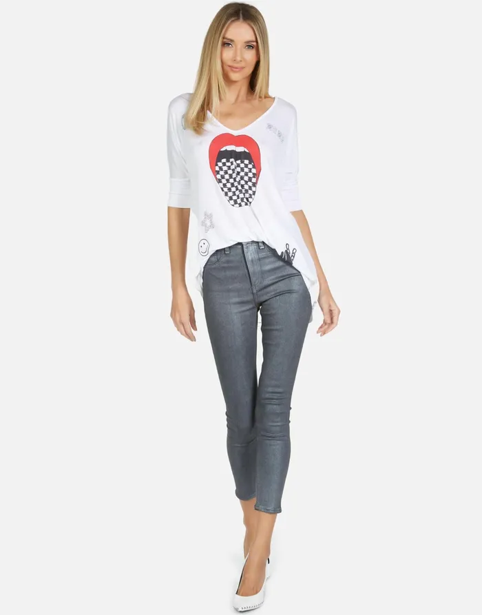 Eva Checker Tongue Black Women039s Lauren Moshi Short Sleeve