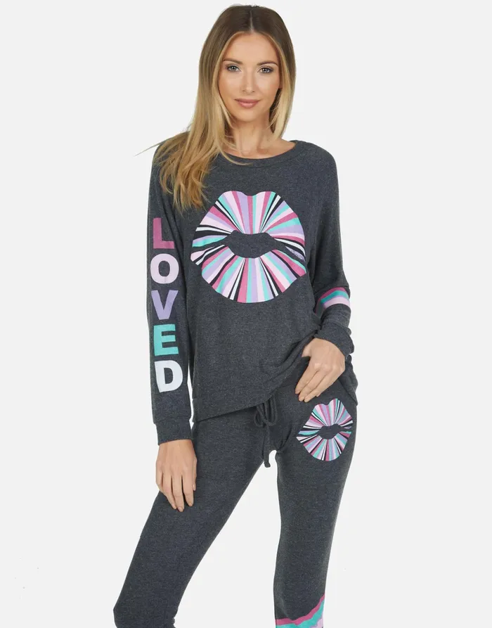 Everly Rainbow Ray Lip Heather Black Women039s Lauren Moshi Long Sleeve