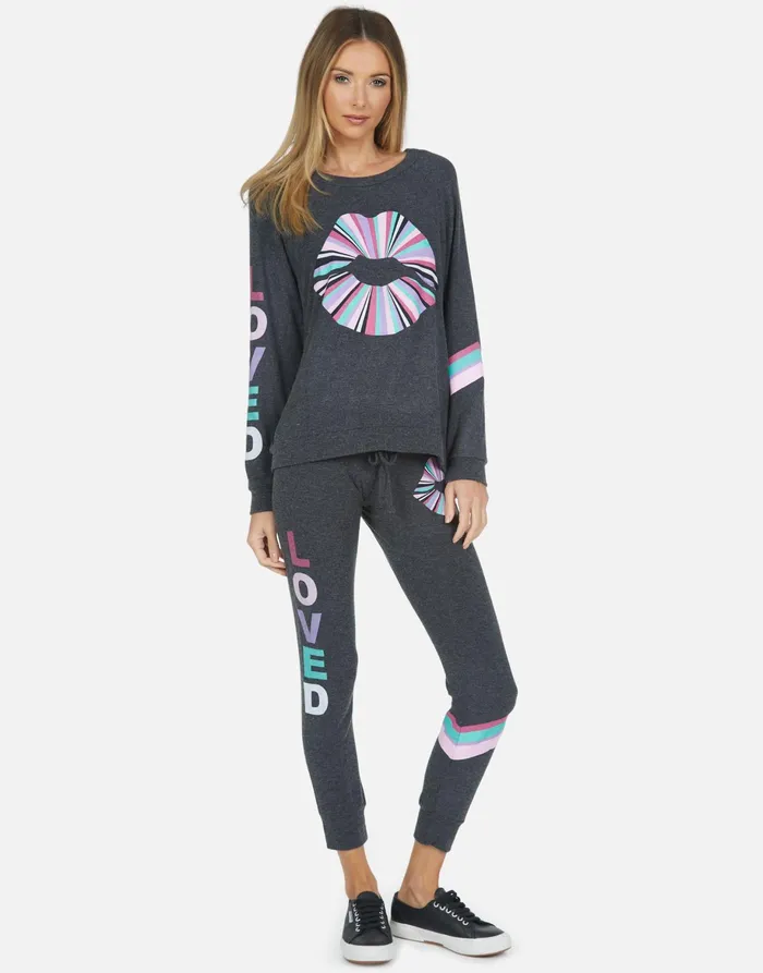 Everly Rainbow Ray Lip Heather Black Women039s Lauren Moshi Long Sleeve