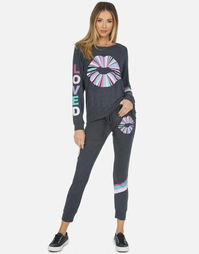 Everly Rainbow Ray Lip Heather Black Women039s Lauren Moshi Long Sleeve