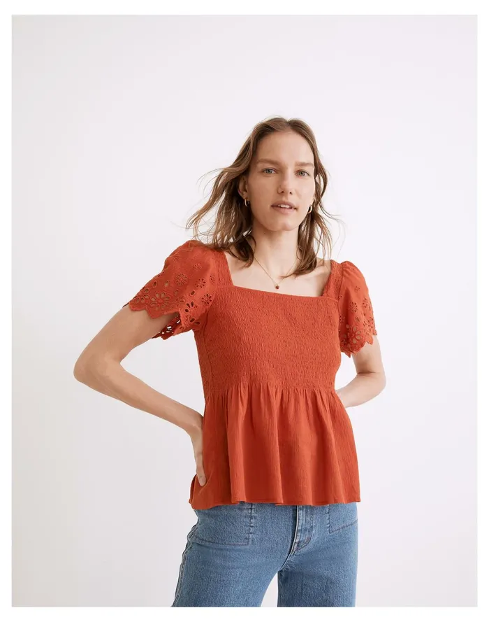 Eyelet Sleeve Kate Smocked Top Fresh Chili Women Madewell Tops and Shirts
