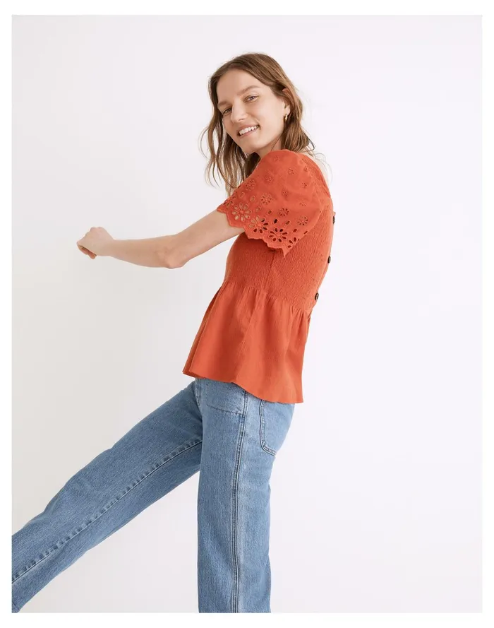 Eyelet Sleeve Kate Smocked Top Fresh Chili Women Madewell Tops and Shirts