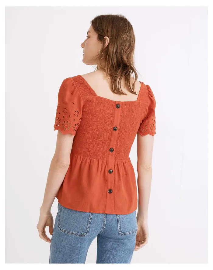 Eyelet Sleeve Kate Smocked Top Fresh Chili Women Madewell Tops and Shirts