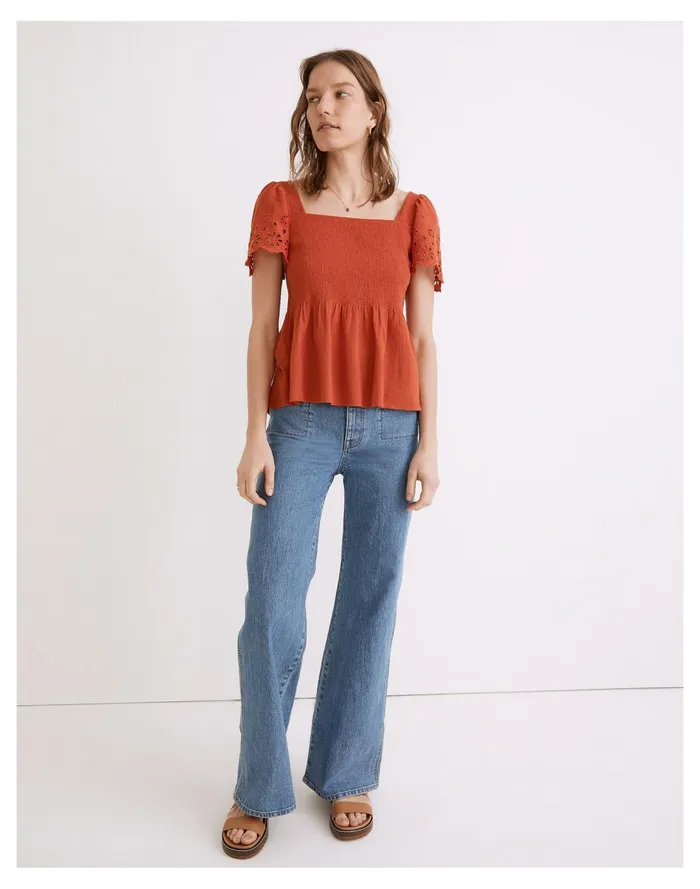 Eyelet Sleeve Kate Smocked Top Fresh Chili Women Madewell Tops and Shirts