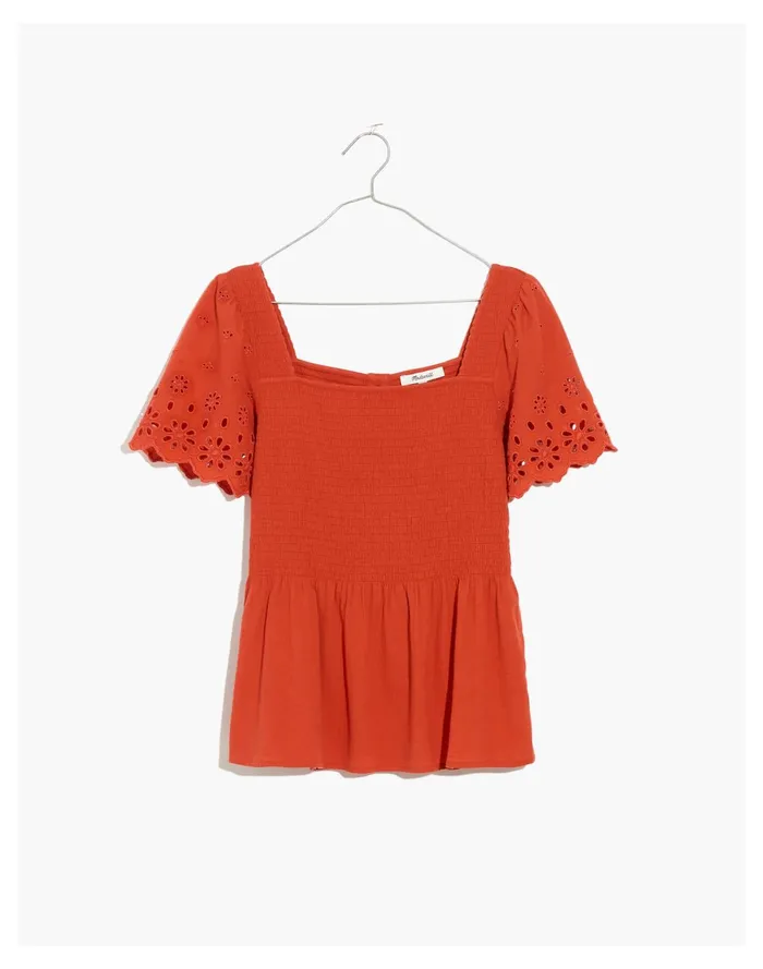 Eyelet Sleeve Kate Smocked Top Fresh Chili Women Madewell Tops and Shirts