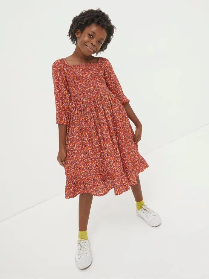 Fat Face Adele Red Floral Printed Dress Kids Dresses