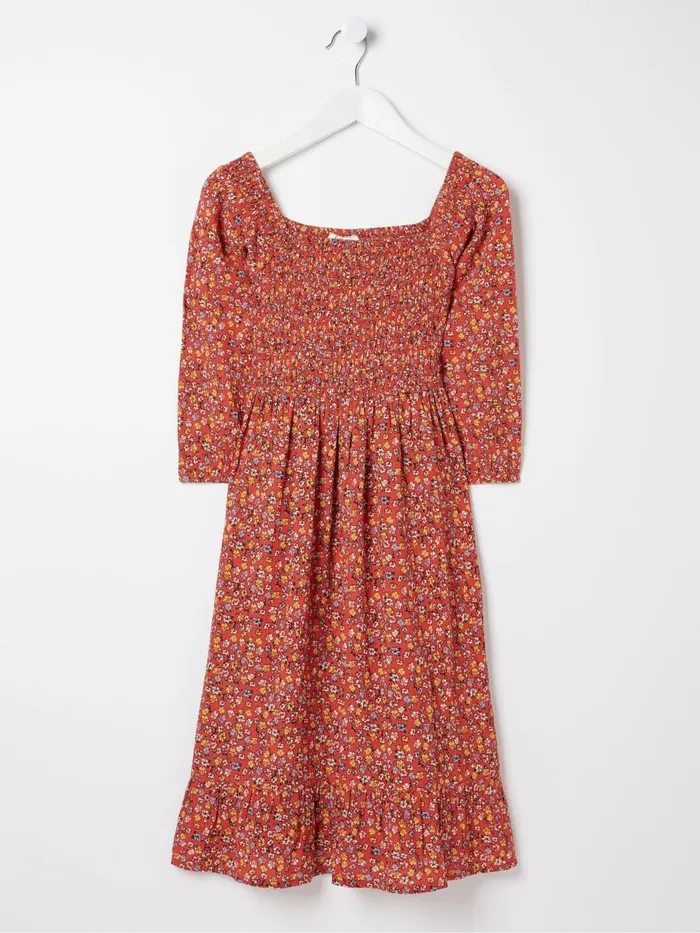 Fat Face Adele Red Floral Printed Dress Kids Dresses