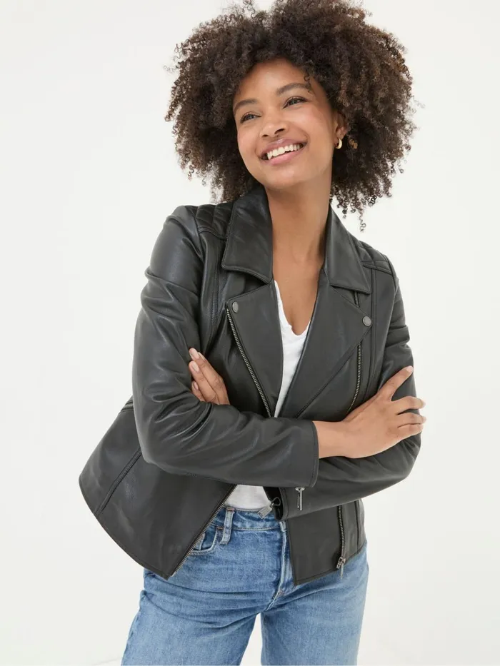 Fat Face Bethany Black Quilted Biker Jacket Women Coats and Jackets