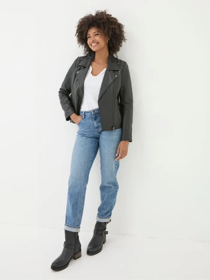 Fat Face Bethany Black Quilted Biker Jacket Women Coats and Jackets