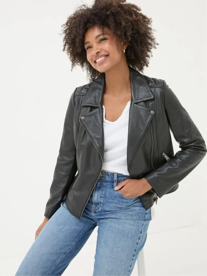 Fat Face Bethany Black Quilted Biker Jacket Women Coats and Jackets