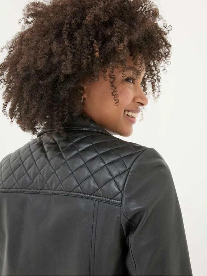 Fat Face Bethany Black Quilted Biker Jacket Women Coats and Jackets