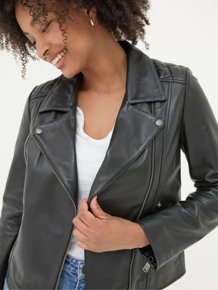 Fat Face Bethany Black Quilted Biker Jacket Women Coats and Jackets