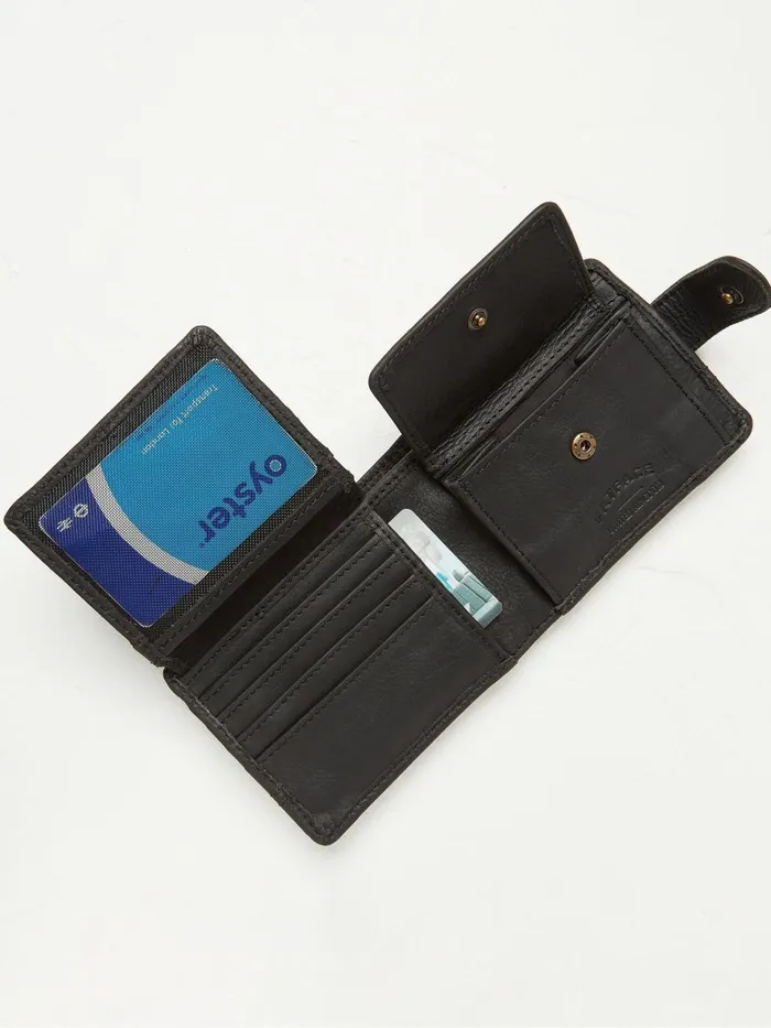 Fat Face Black Seamed Leather Wallet Men Bags and Wallets