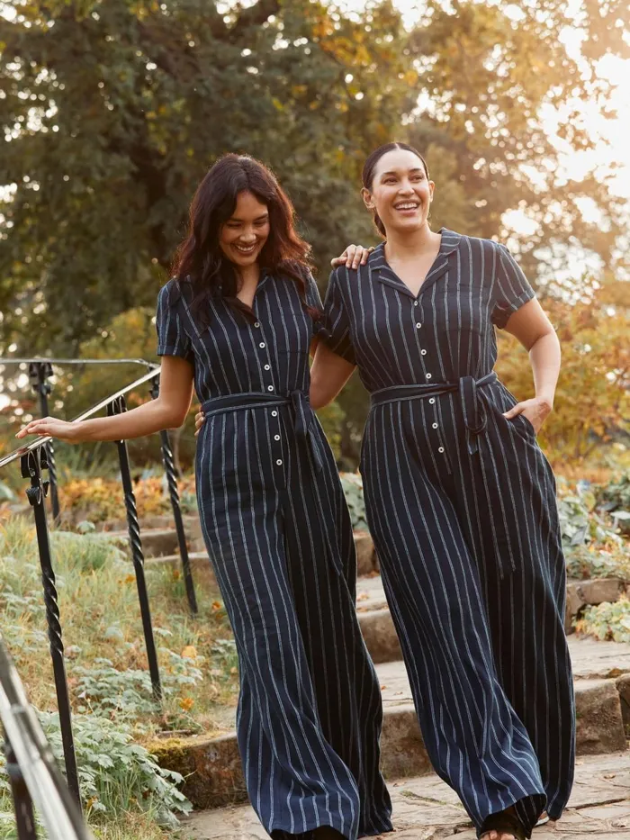 Fat Face Blue Acre Stripe Linen Blend Jumpsuit Women Jumpsuits and Playsuits
