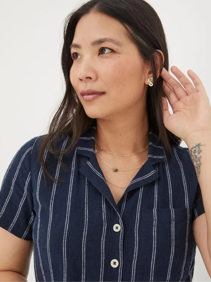 Fat Face Blue Acre Stripe Linen Blend Jumpsuit Women Jumpsuits and Playsuits