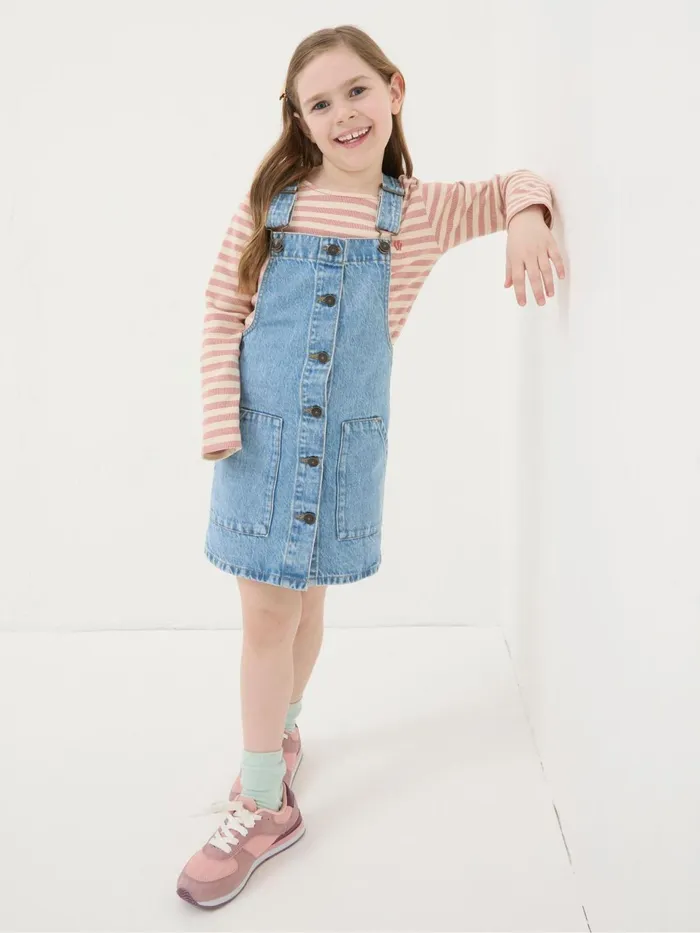Fat Face Blue Denim Pinafore Dungarees Kids Dresses