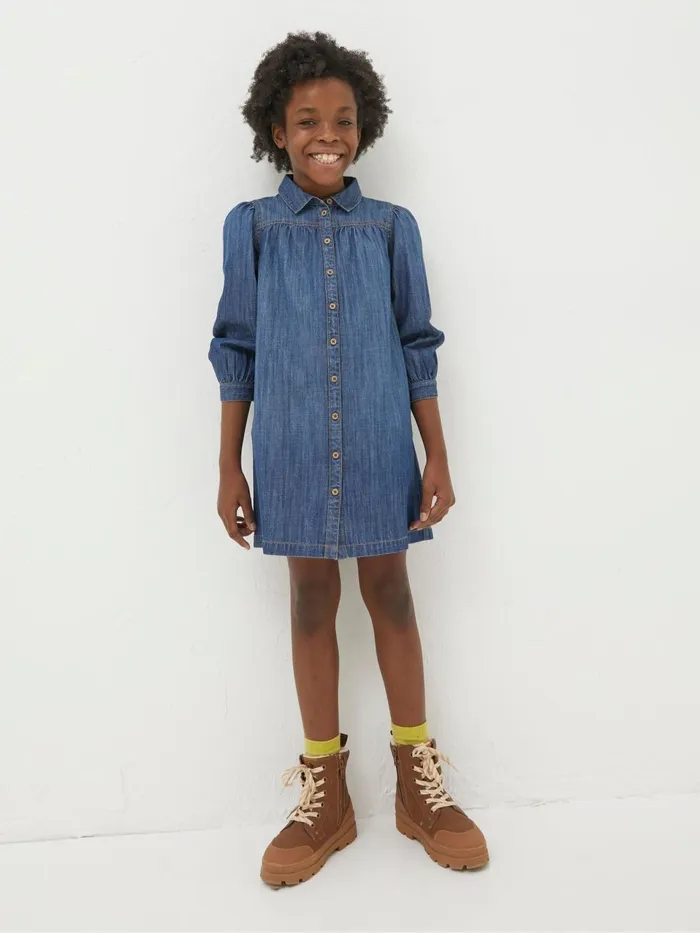 Fat Face Blue Denim Shirt Dress Kids Dresses
