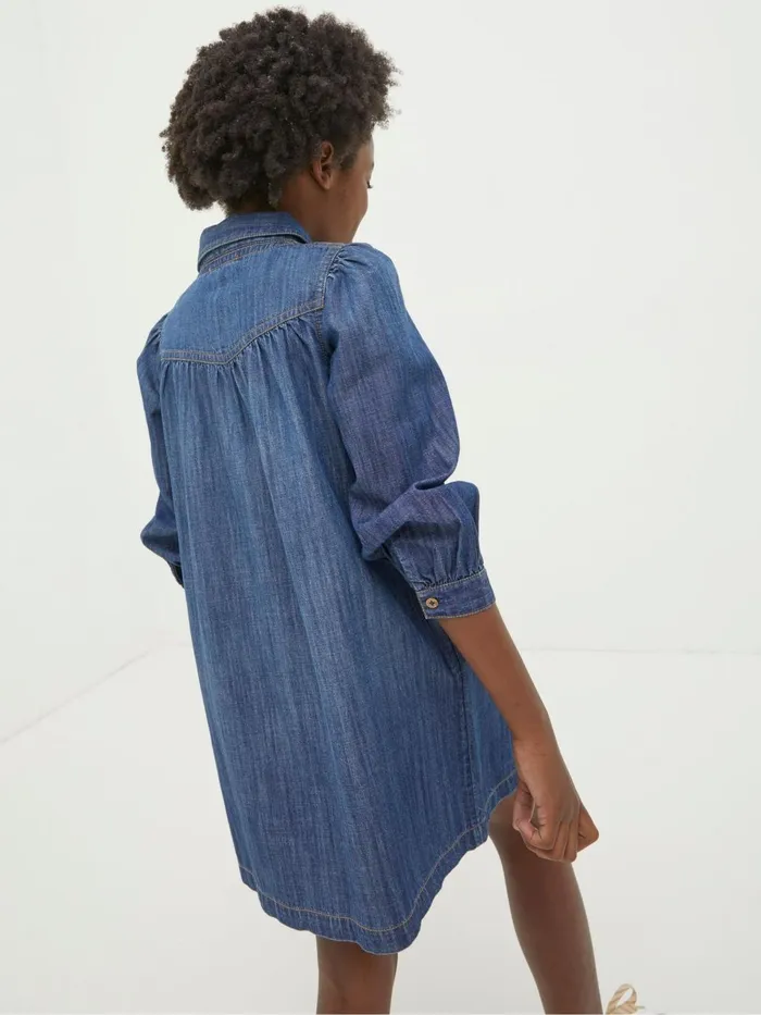 Fat Face Blue Denim Shirt Dress Kids Dresses
