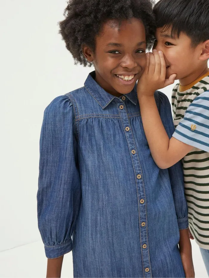Fat Face Blue Denim Shirt Dress Kids Dresses