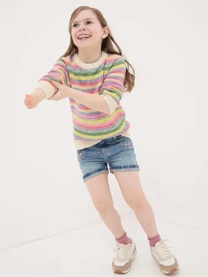 Fat Face Blue Floral Denim Shorts Kids Shorts