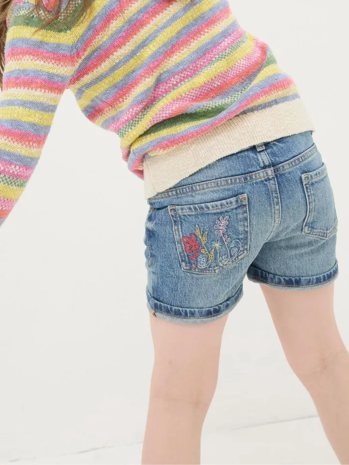 Fat Face Blue Floral Denim Shorts Kids Shorts