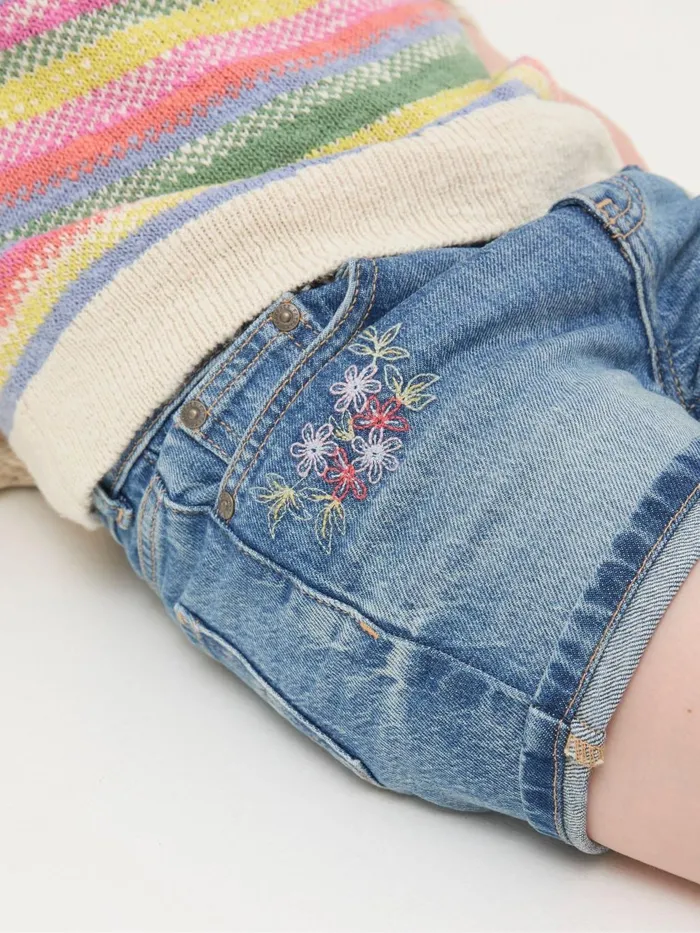 Fat Face Blue Floral Denim Shorts Kids Shorts