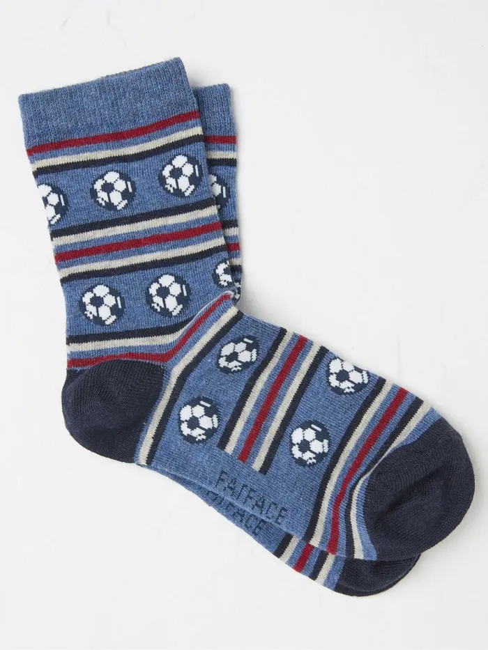 Fat Face Blue Football Socks 1 Pack Kids 3 For 2 Socks