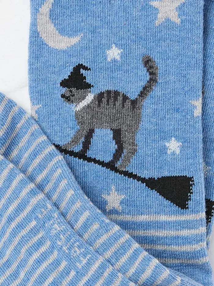 Fat Face Blue Halloween Cat Socks 1 Pack Size 47 Women Socks and Tights