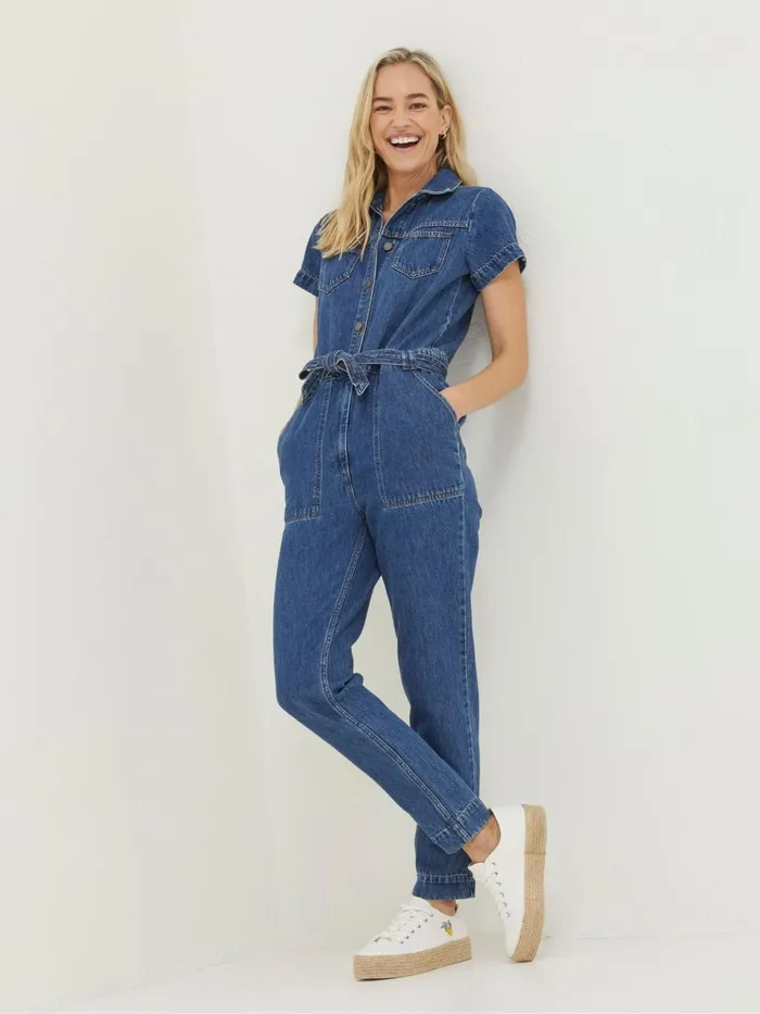 Fat Face Blue Imogen Short Sleeve Boilersuit Women Jumpsuits and Playsuits