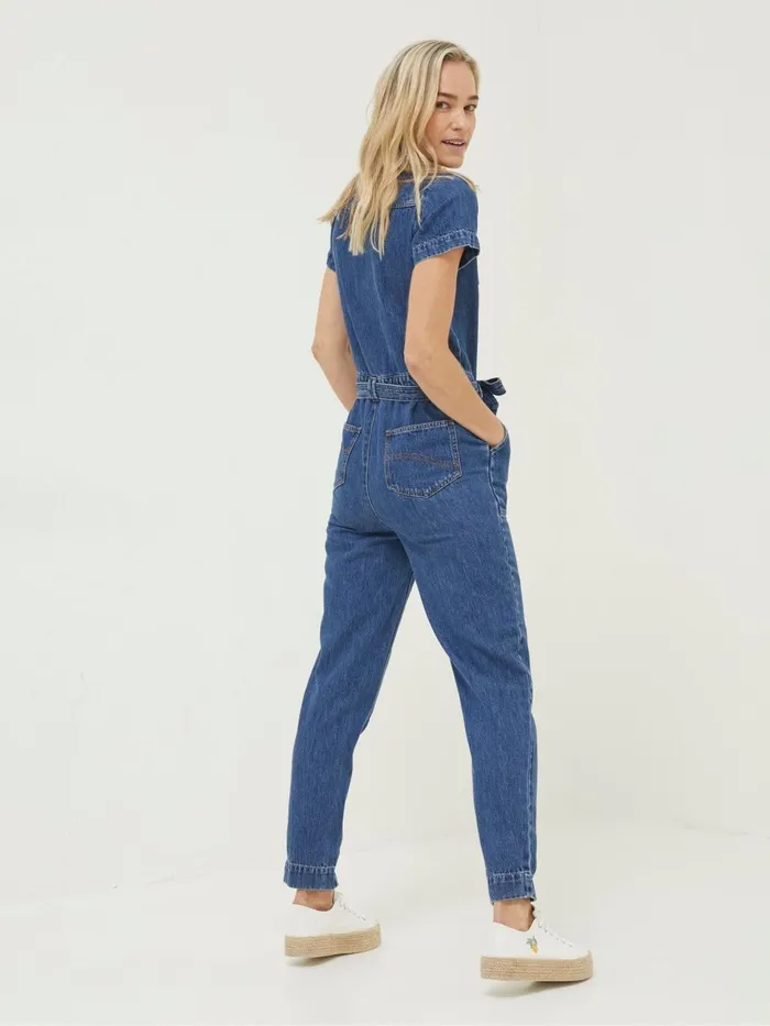 Fat Face Blue Imogen Short Sleeve Boilersuit Women Jumpsuits and Playsuits