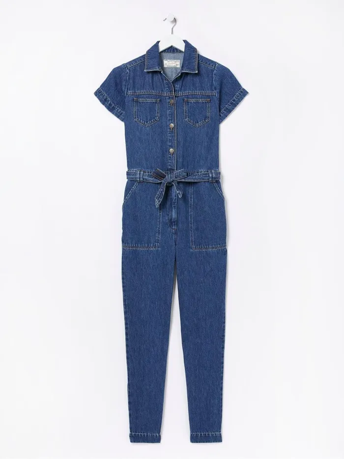 Fat Face Blue Imogen Short Sleeve Boilersuit Women Jumpsuits and Playsuits