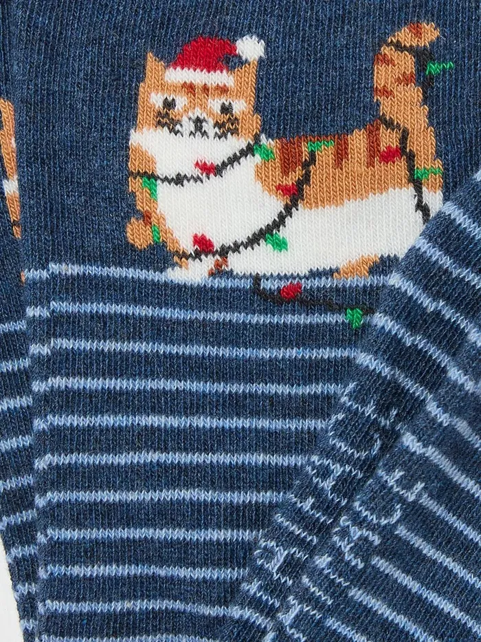 Fat Face Blue Navy Cat In Lights Socks 1 Pack Women Socks and Tights