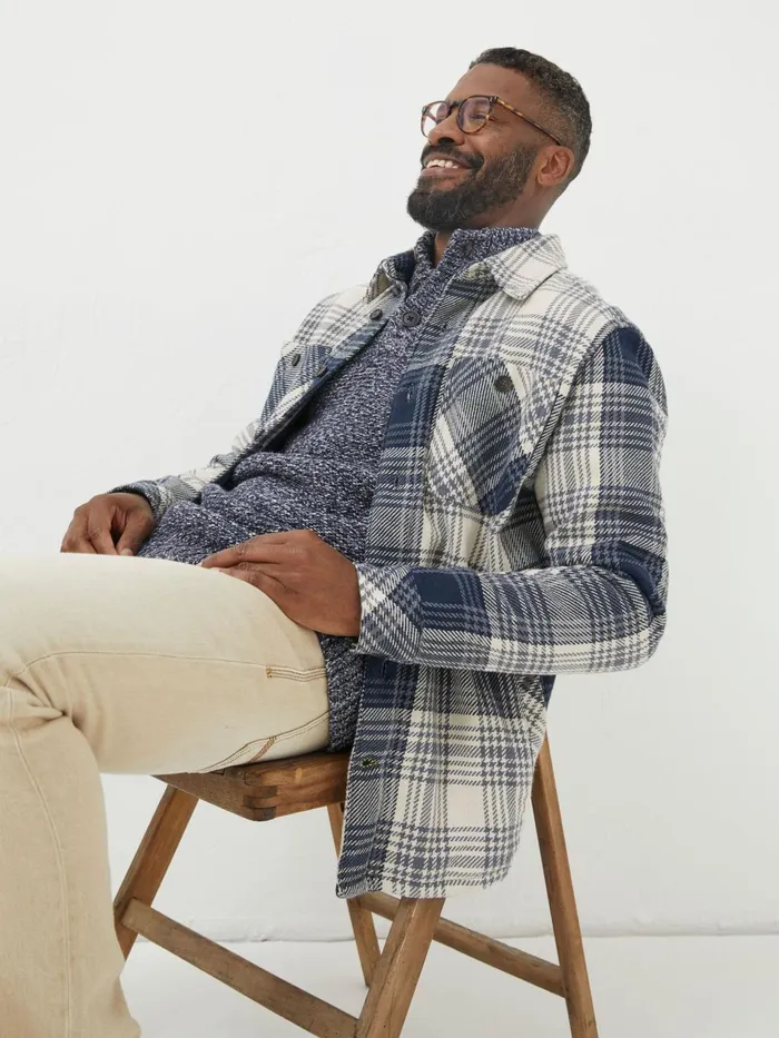 Fat Face Blue Ryton Ombre Overshirt Men Coats and Jackets