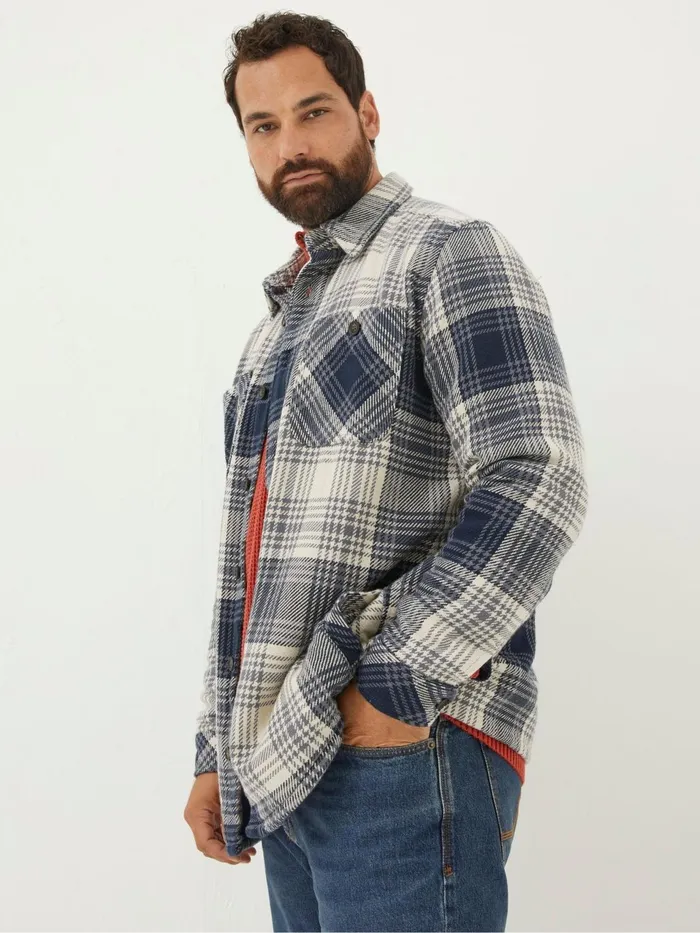 Fat Face Blue Ryton Ombre Overshirt Men Coats and Jackets