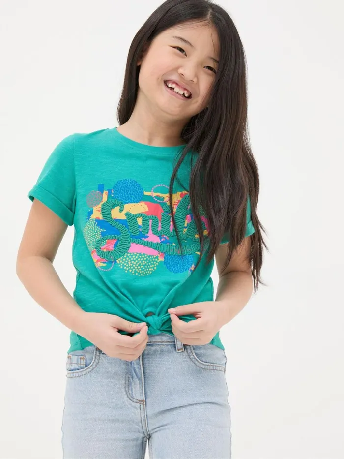 Fat Face Blue Smile Graphic TShirt Kids Tops and TShirts