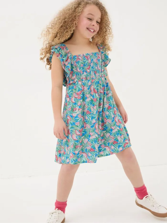 Fat Face Blue Watermelon Frill Dress Kids Dresses